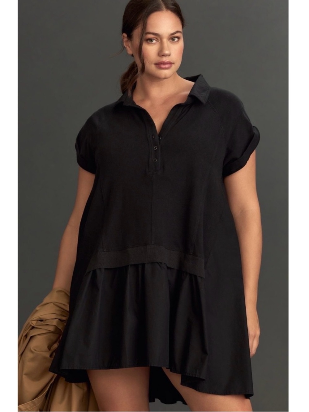 Anthropologie Daily Practice LARGE Black Oversized Offsides Mini Dress NWT
